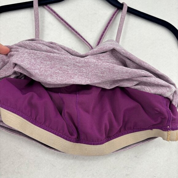 Lululemon Power Y Tank Top Size 8 Heathered Purple Stripe Strappy Back Shelf Bra - Picture 6 of 9
